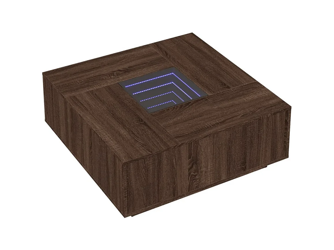 Table basse avec LED infini chêne marron 100x100x40 cm
