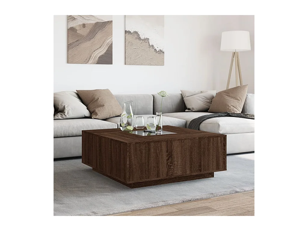 Table basse avec LED infini chêne marron 100x100x40 cm