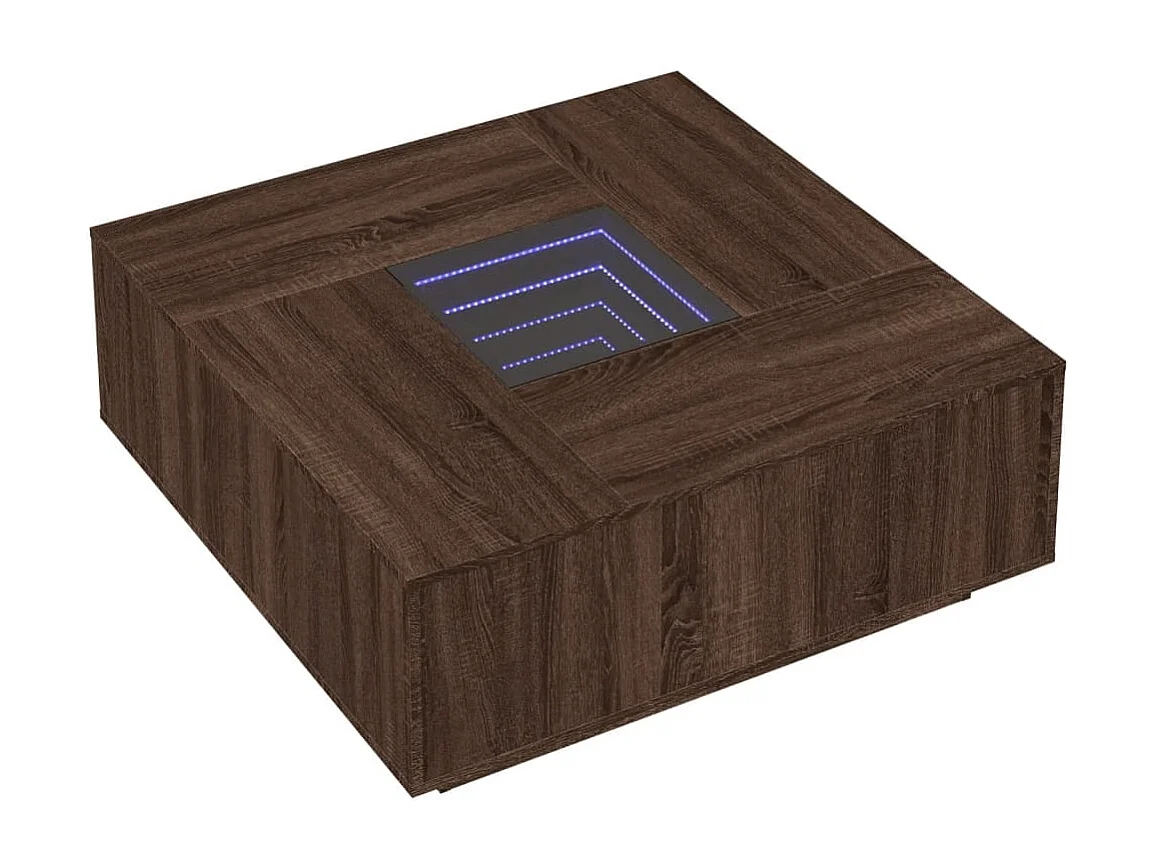 Table basse avec LED infini chêne marron 100x100x40 cm