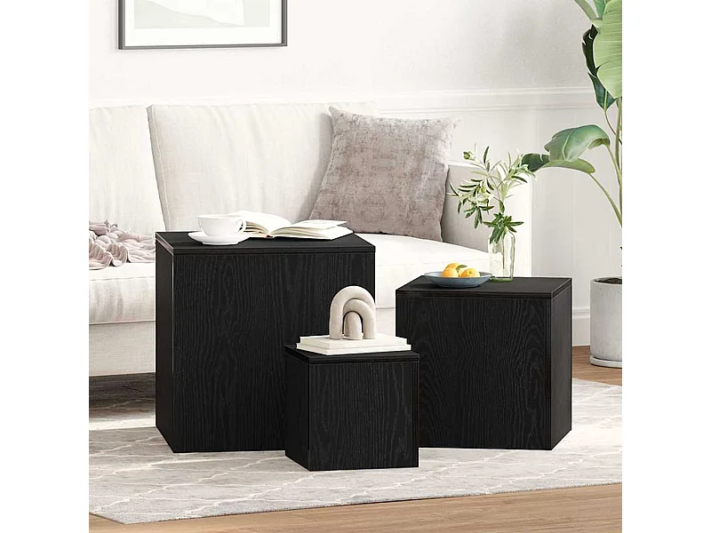 Tavolino impilabile 3 pezzi Rovere nero 45 x 45 x 45 cm