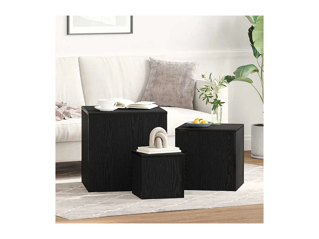 Tavolino impilabile 3 pezzi Rovere nero 45 x 45 x 45 cm