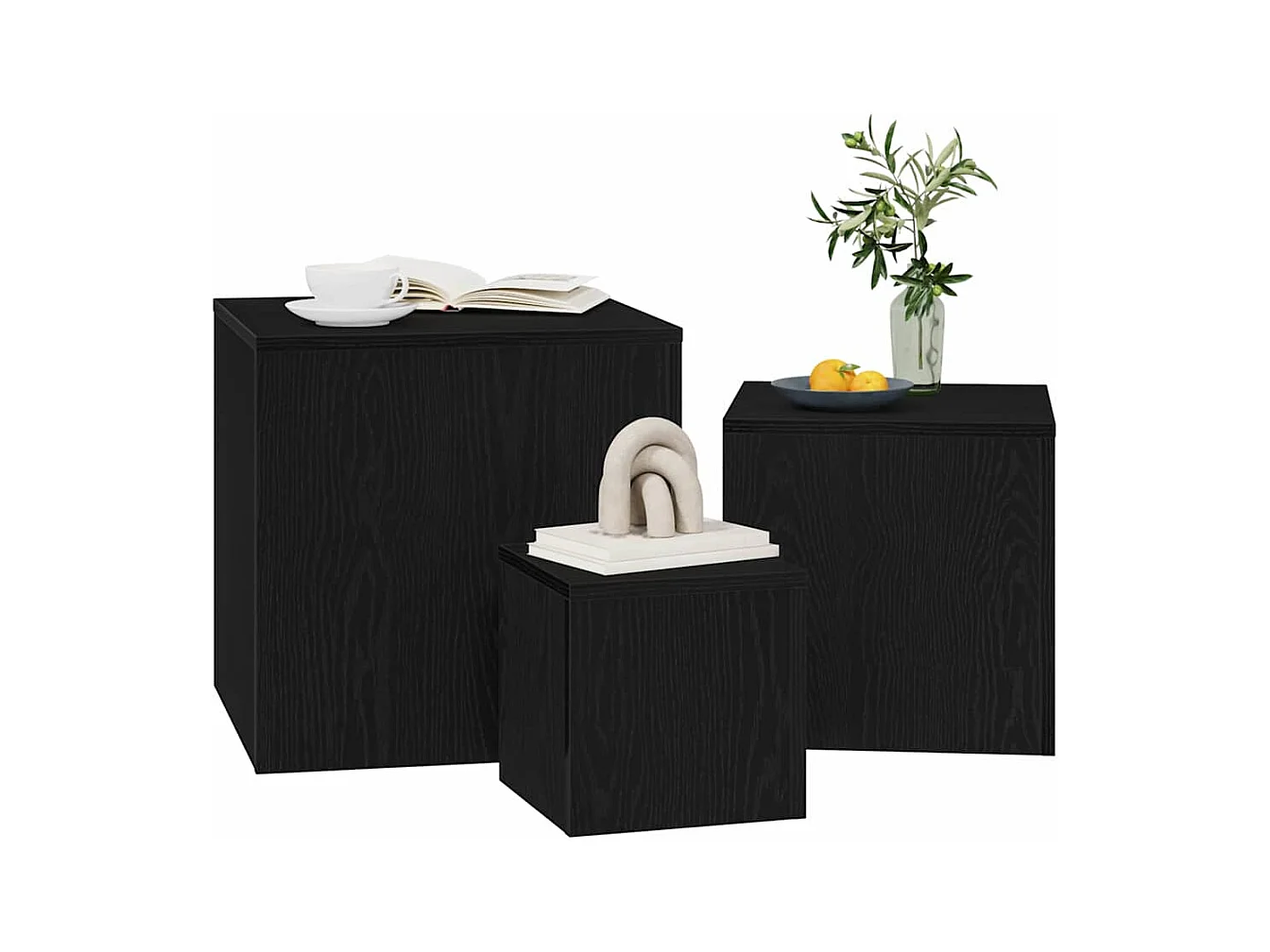 Tavolino impilabile 3 pezzi Rovere nero 45 x 45 x 45 cm