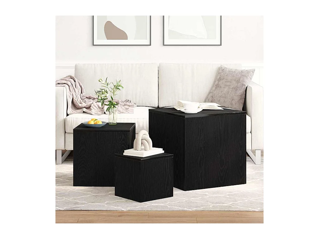 Tavolino impilabile 3 pezzi Rovere nero 45 x 45 x 45 cm