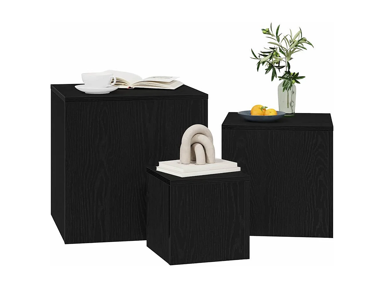 Mesa nido 3 piezas Roble Negro 45 x 45 x 45 cm