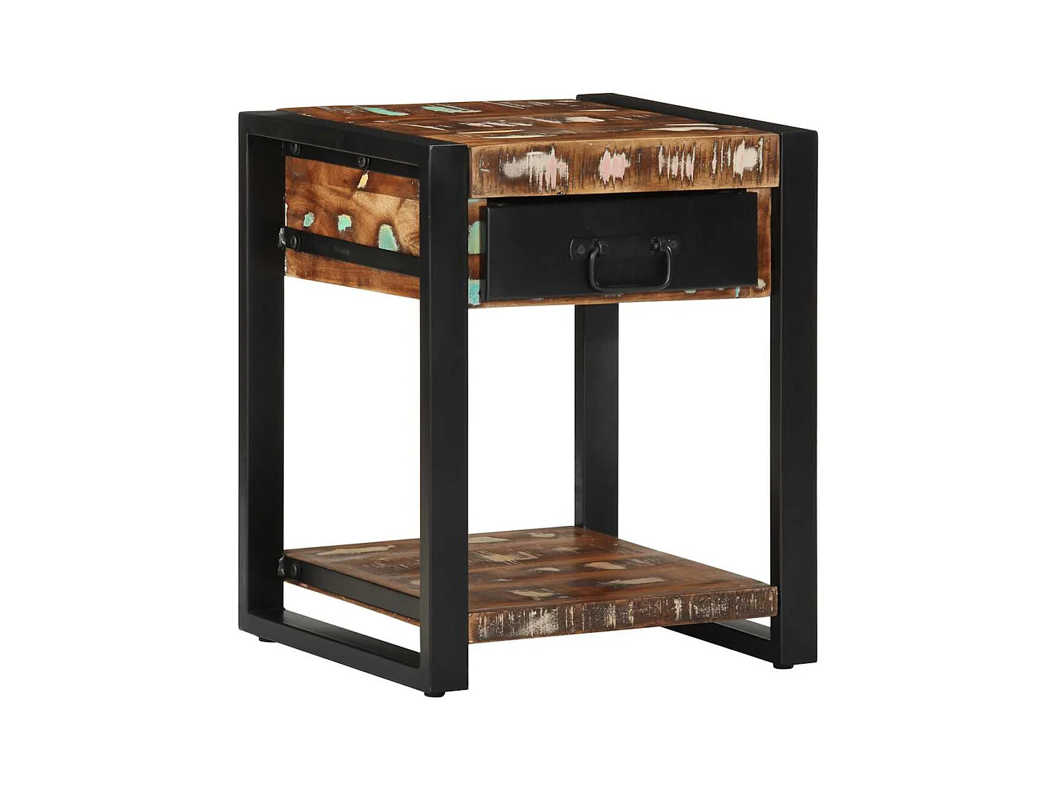 Tavolino laterale multicolore 40x40x50cm in legno massello di recupero