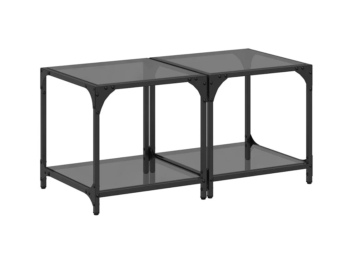 Salontafels met zwart glazen blad 2 stuks 40x40x40 cm staal
