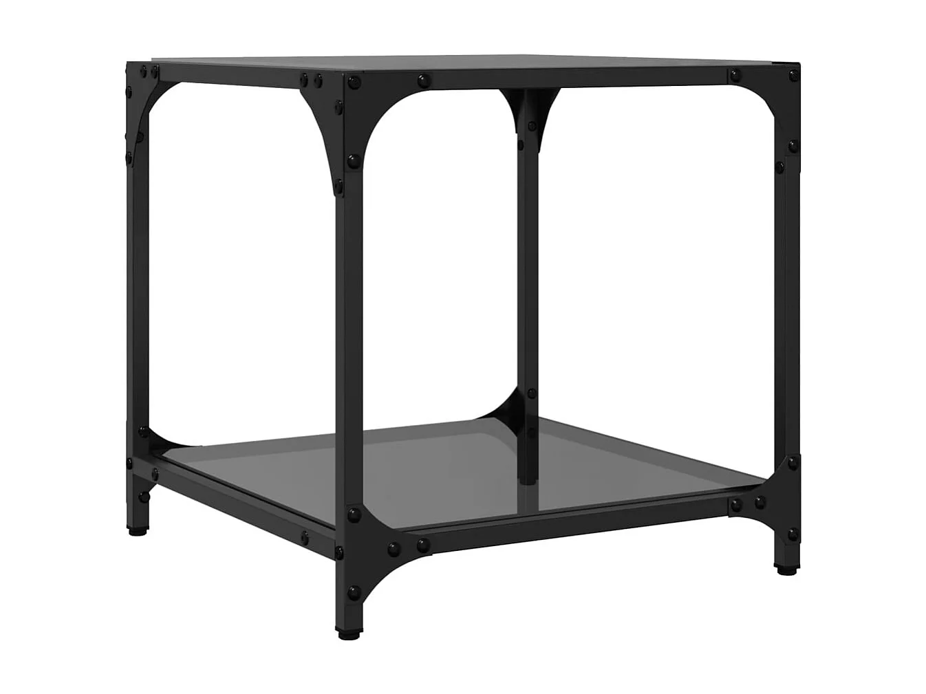 Salontafels met zwart glazen blad 2 stuks 40x40x40 cm staal