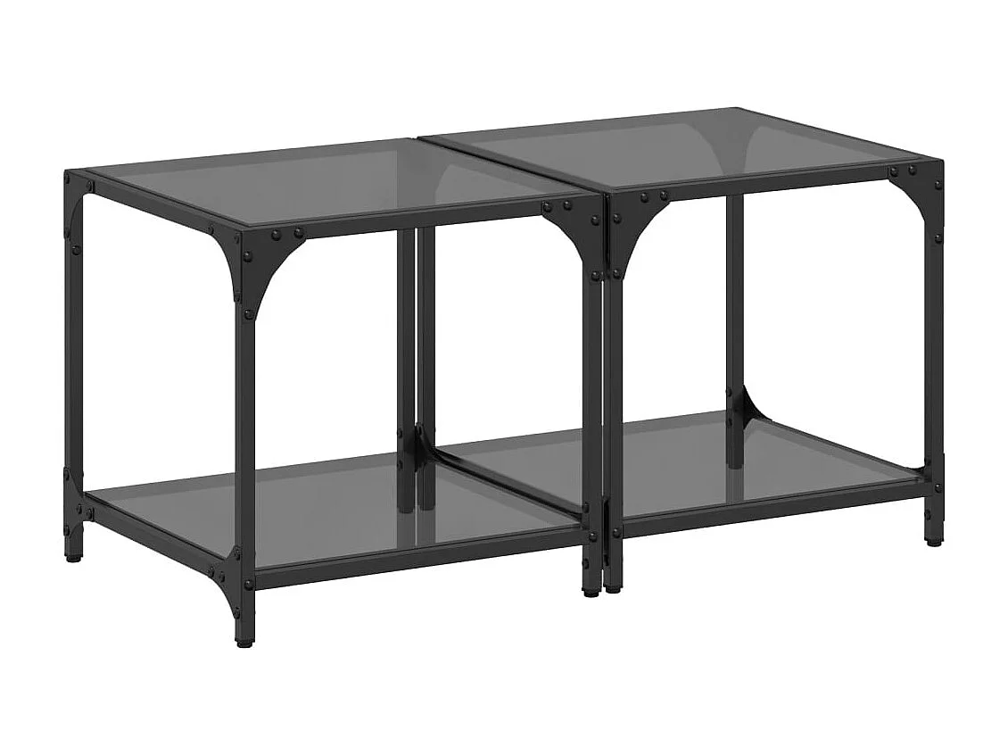 Tavolini con piano in vetro nero 2 pz 40x40x40 cm acciaio