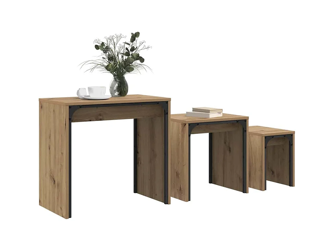 Table basse gigogne 3 pcs chêne artisanal 60 x 35 x 56 cm