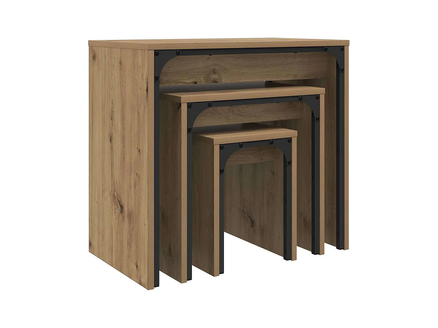 Table basse gigogne 3 pcs chêne artisanal 60 x 35 x 56 cm