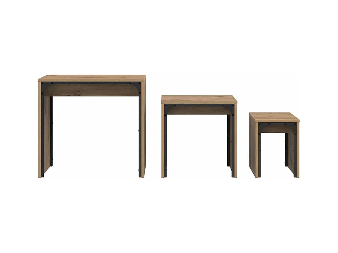 Table basse gigogne 3 pcs chêne artisanal 60 x 35 x 56 cm