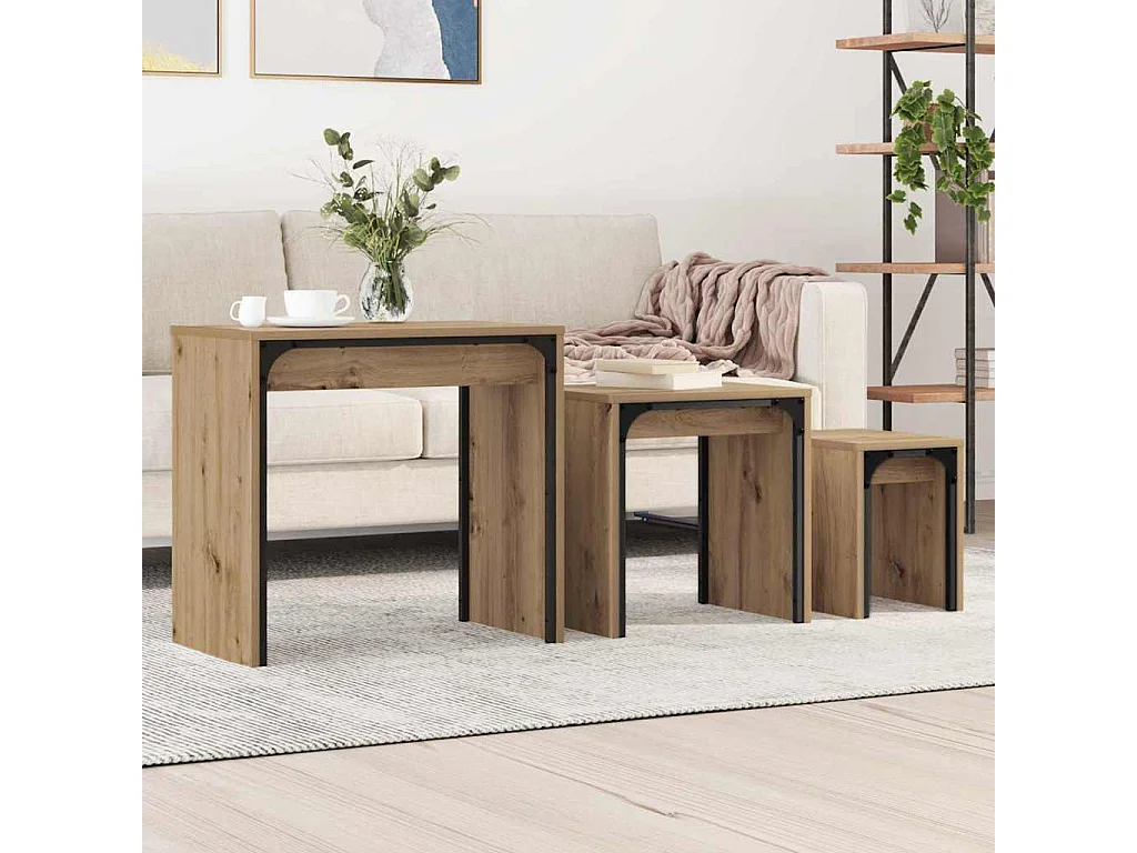 Table basse gigogne 3 pcs chêne artisanal 60 x 35 x 56 cm