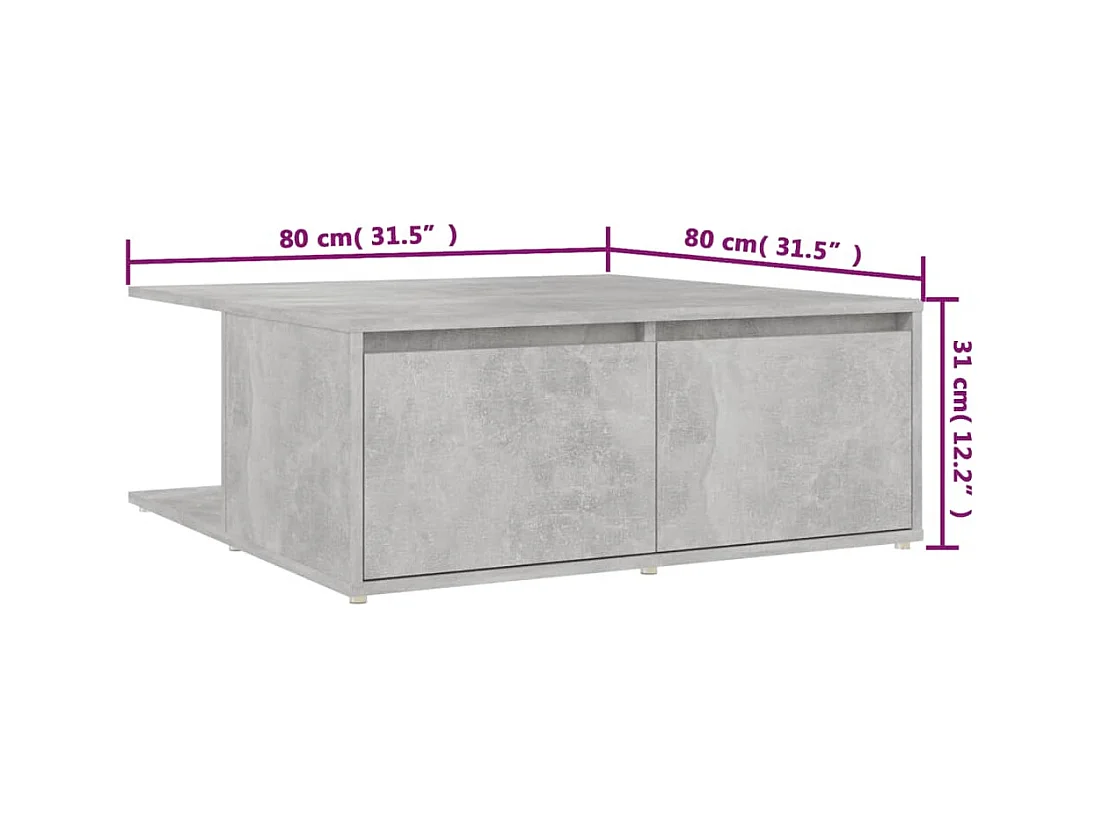 Tavolino da caffè grigio cemento 80x80x31 cm in legno ingegnerizzato