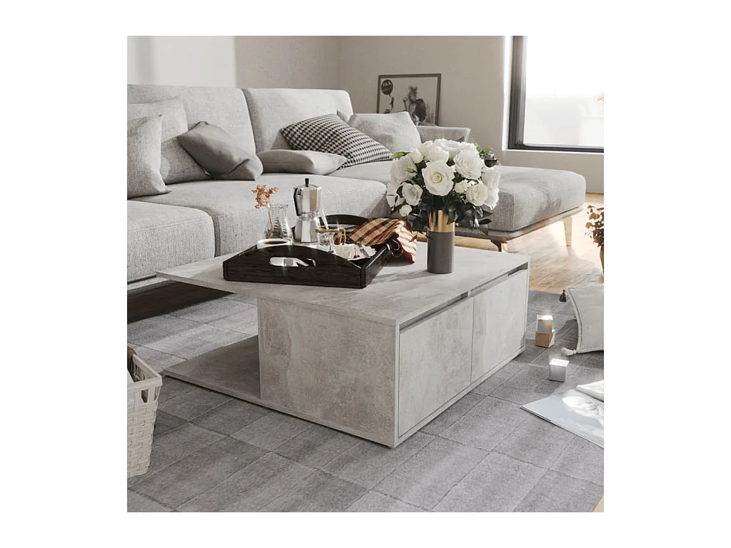 Table basse gris béton 80x80x31 cm bois d'ingénierie