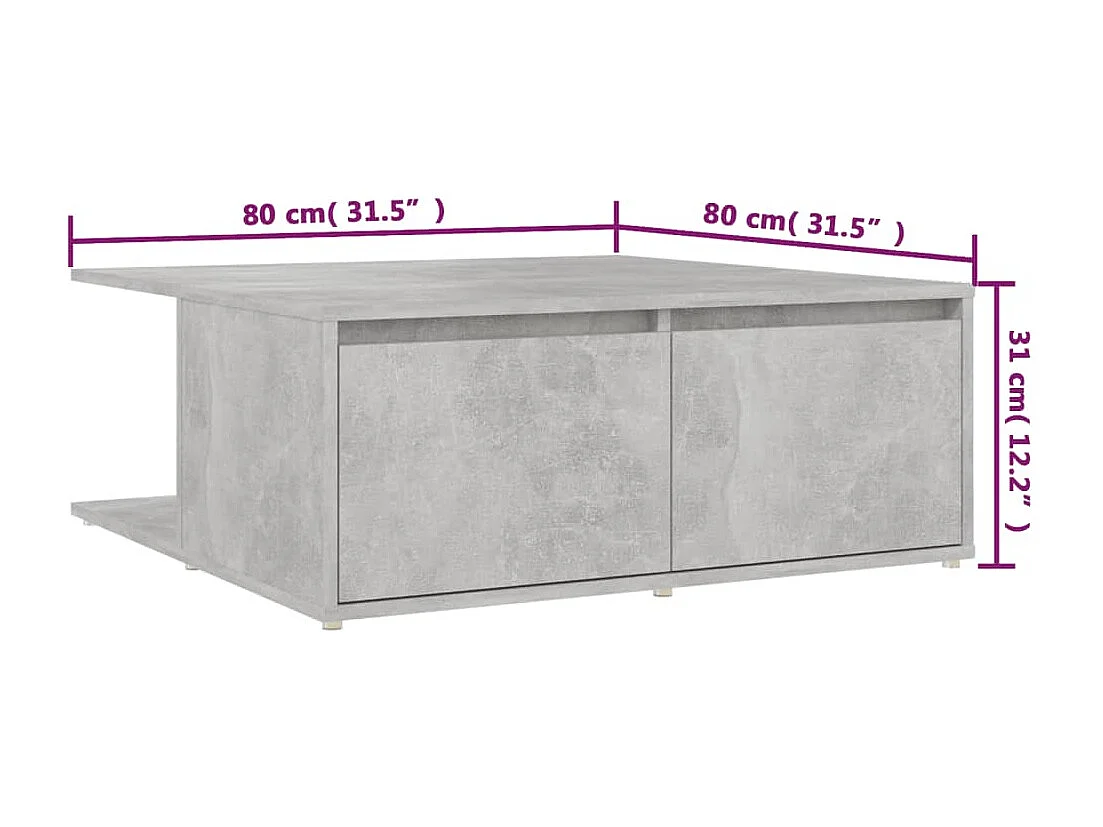 Table basse gris béton 80x80x31 cm bois d'ingénierie