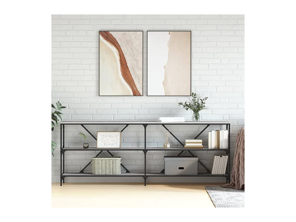 Table console sonoma gris 200x30x75 cm bois d'ingénierie et fer