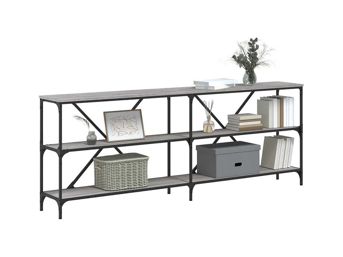 Table console sonoma gris 200x30x75 cm bois d'ingénierie et fer