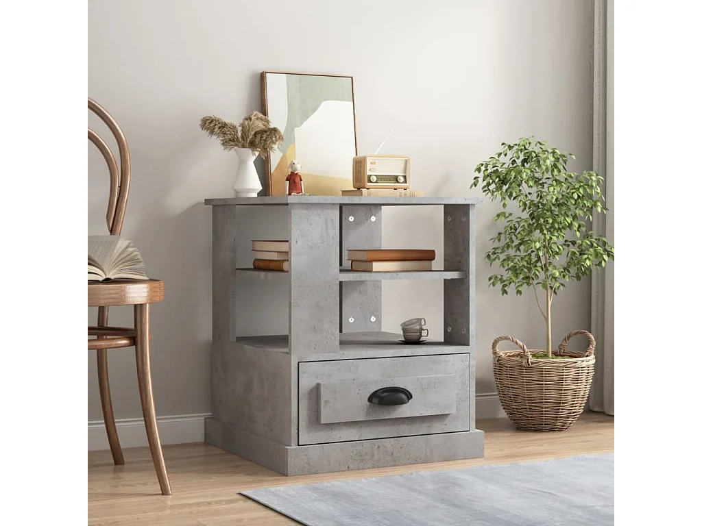 Mesa auxiliar de madera de ingeniería gris hormigón 50x50x60 cm