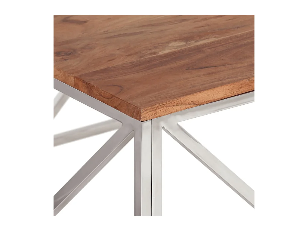 Table basse argenté acier inoxydable et bois massif d'acacia
