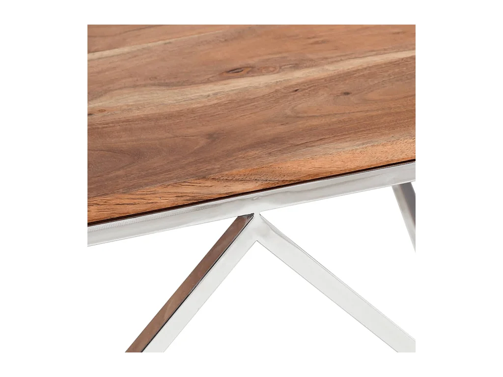 Zilveren salontafel van roestvrij staal en massief acaciahout