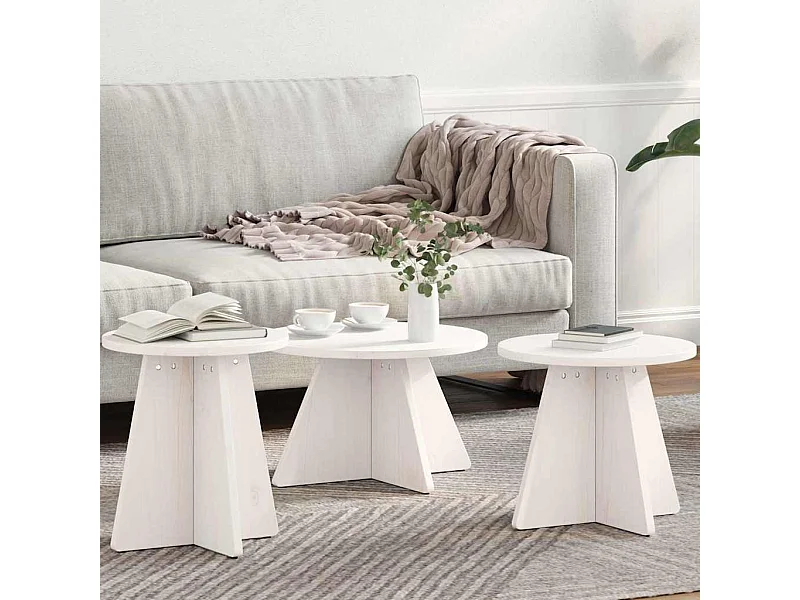 Salontafel 3 stuks Wit 49 x 49 x 30 cm Massief grenenhout