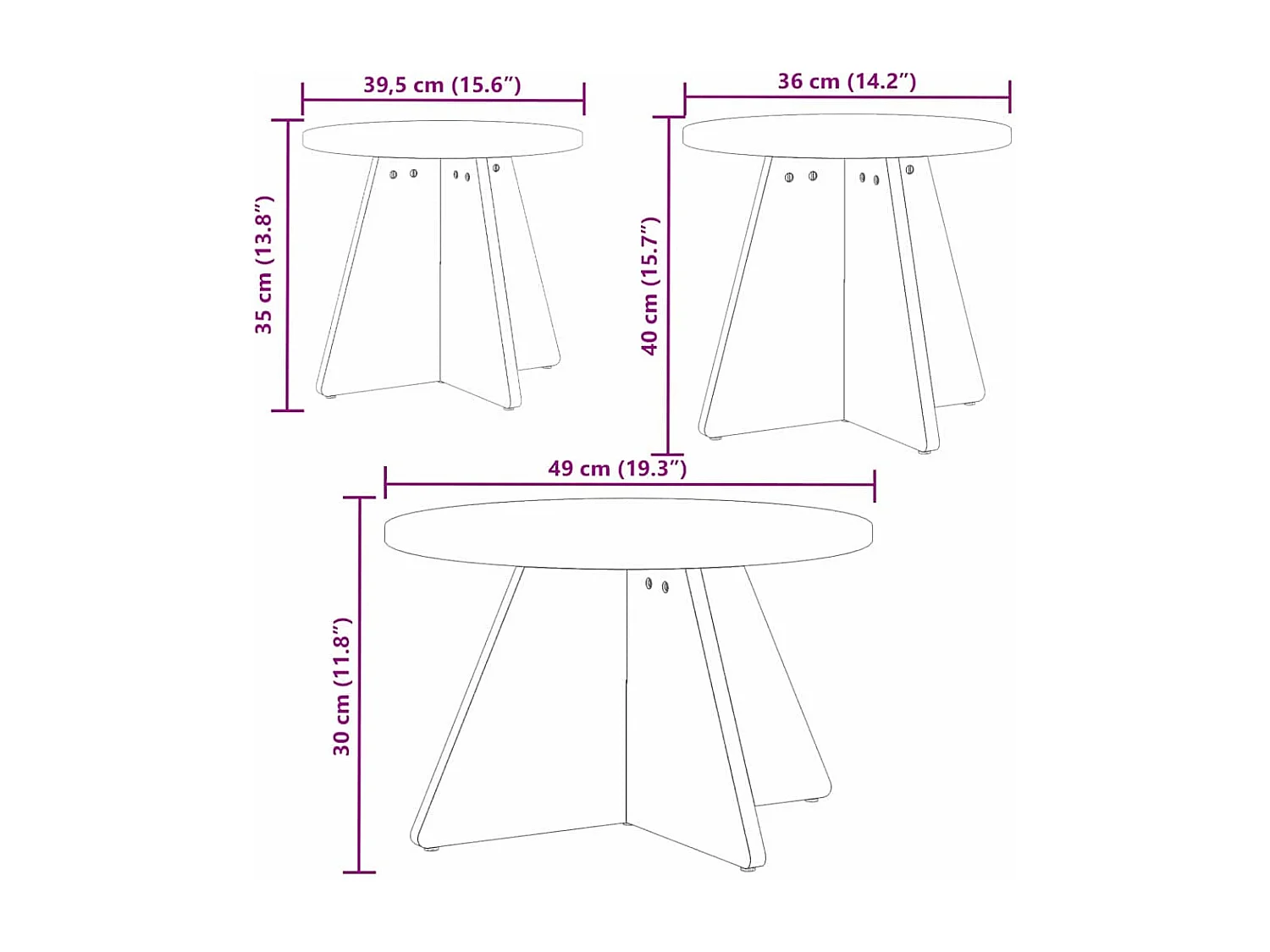 Table basse 3 pcs Blanc 49 x 49 x 30 cm Bois massif en pin