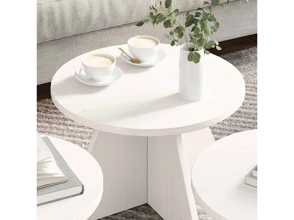 Tavolino da caffè 3 pezzi Bianco 49 x 49 x 30 cm Legno massello di pino