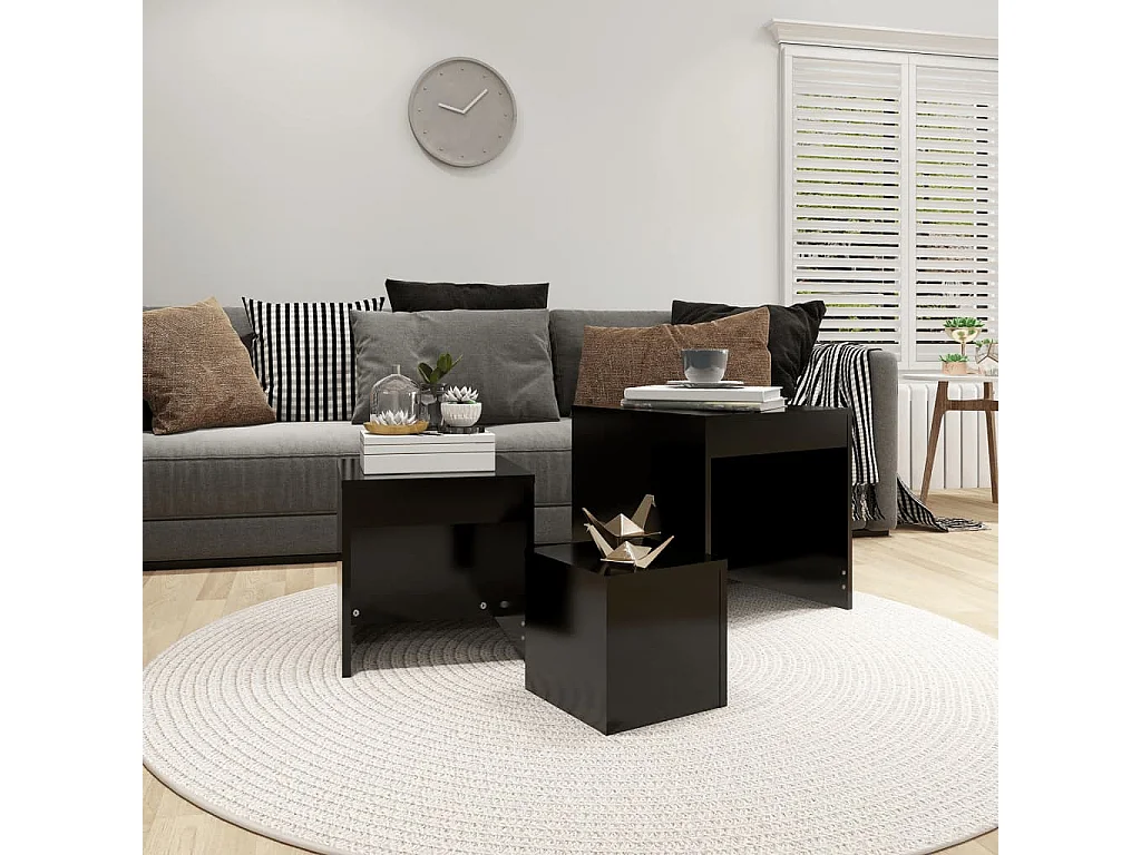 Tables gigognes 3 pcs Noir Aggloméré