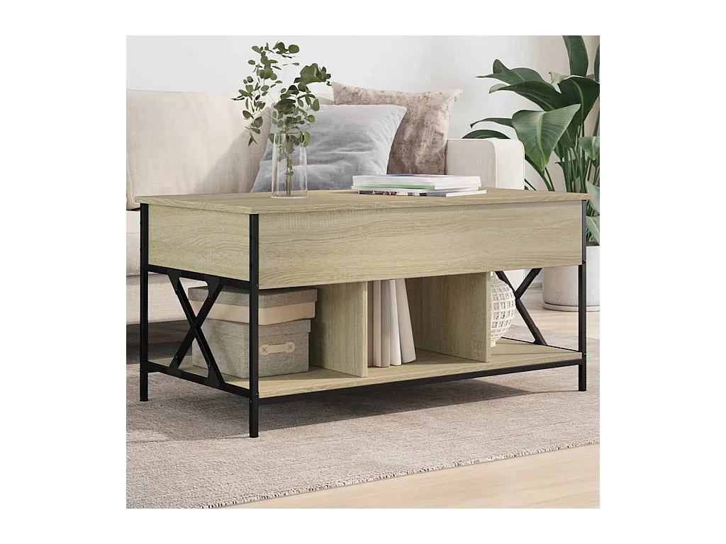 Tavolino da caffè in rovere Sonoma 100x55x50cm in legno ingegnerizzato e metallo