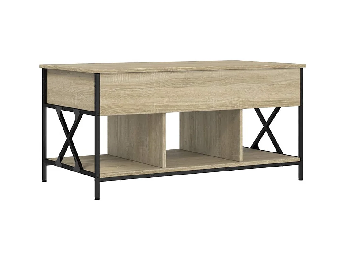 Tavolino da caffè in rovere Sonoma 100x55x50cm in legno ingegnerizzato e metallo