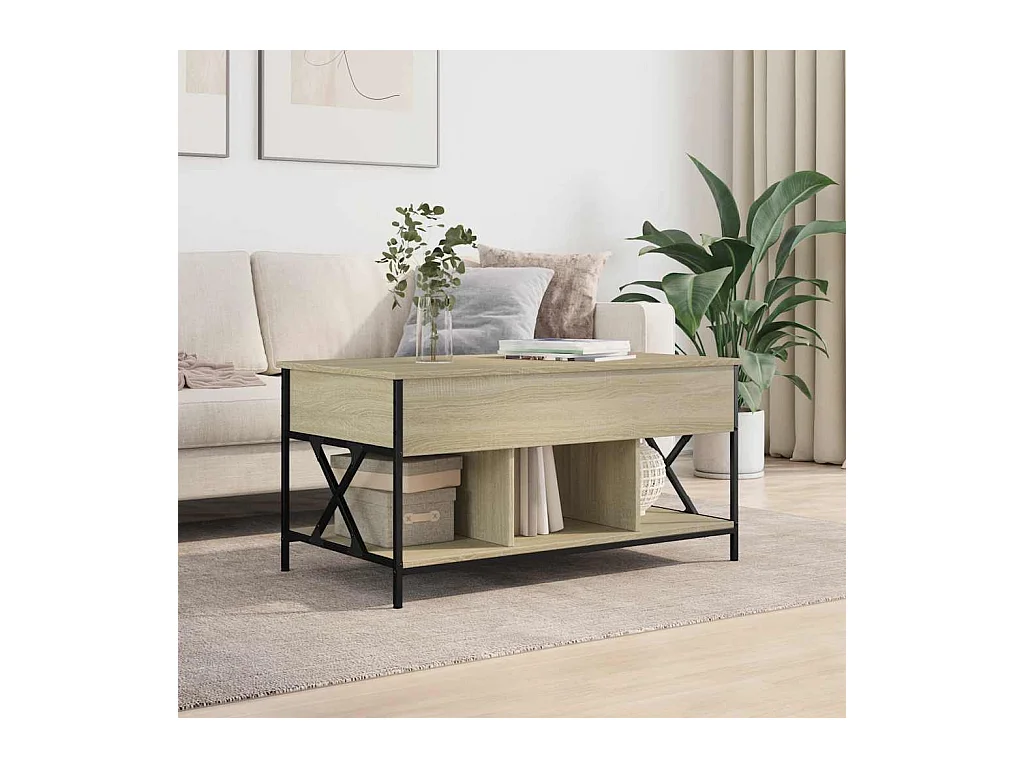 Tavolino da caffè in rovere Sonoma 100x55x50cm in legno ingegnerizzato e metallo