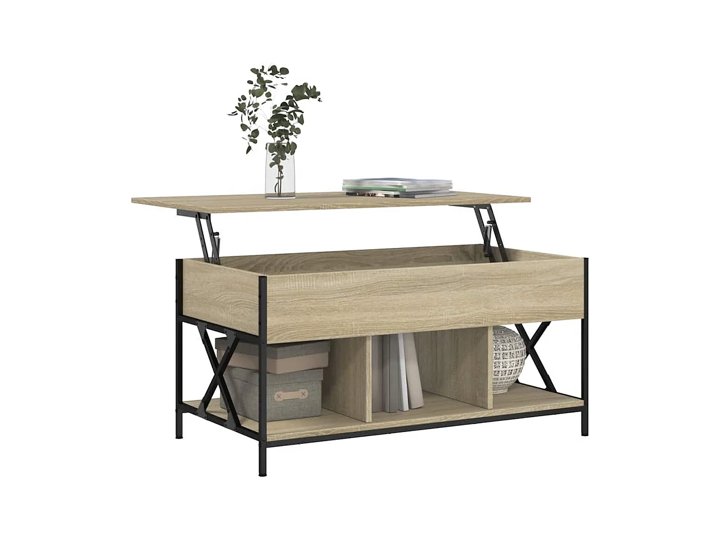 Tavolino da caffè in rovere Sonoma 100x55x50cm in legno ingegnerizzato e metallo