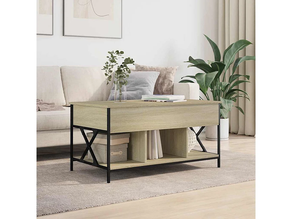 Table basse chêne sonoma 100x55x50cm bois d'ingénierie et métal