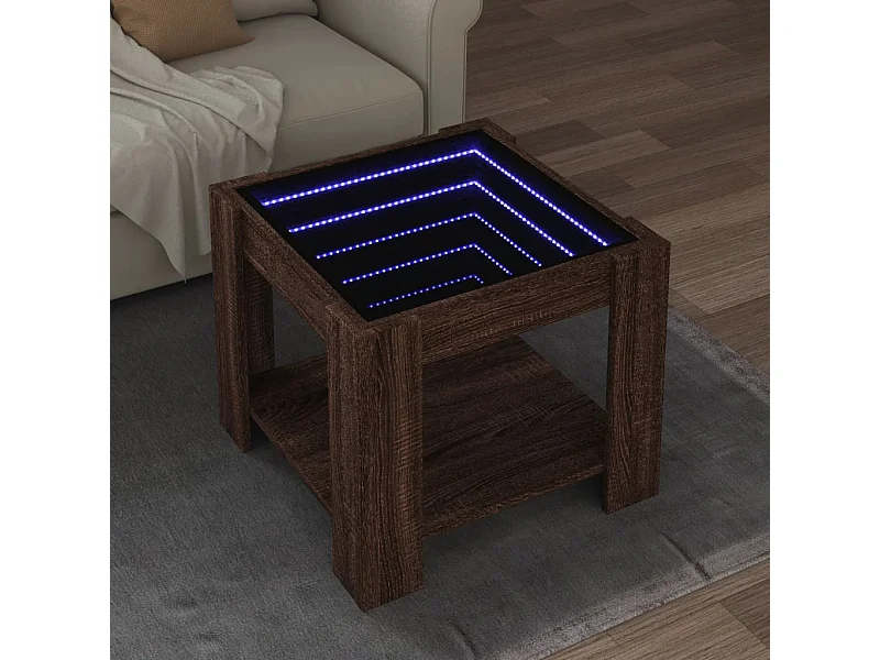 Salontafel met LED bruin eiken 53x53x45 cm bewerkt hout