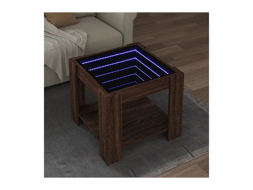 Salontafel met LED bruin eiken 53x53x45 cm bewerkt hout
