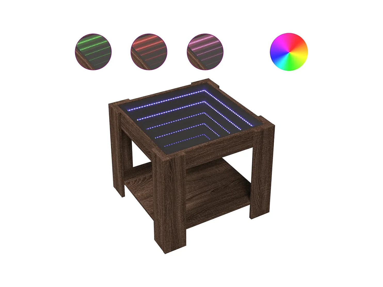 Salontafel met LED bruin eiken 53x53x45 cm bewerkt hout