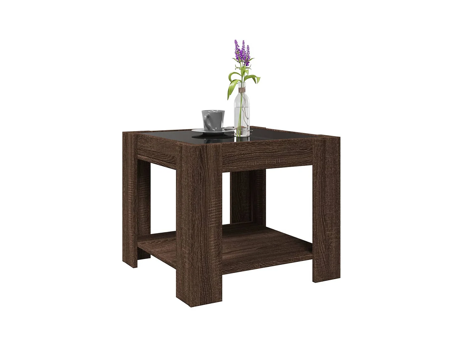 Salontafel met LED bruin eiken 53x53x45 cm bewerkt hout