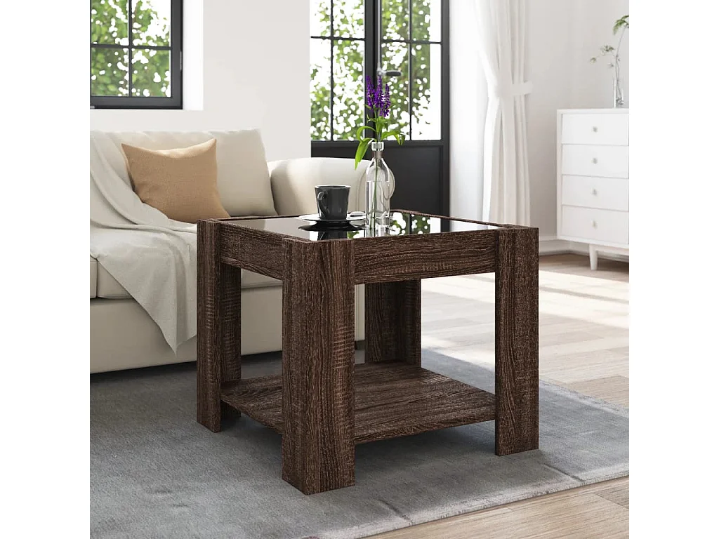 Tavolino con LED rovere marrone 53x53x45 cm legno ingegnerizzato