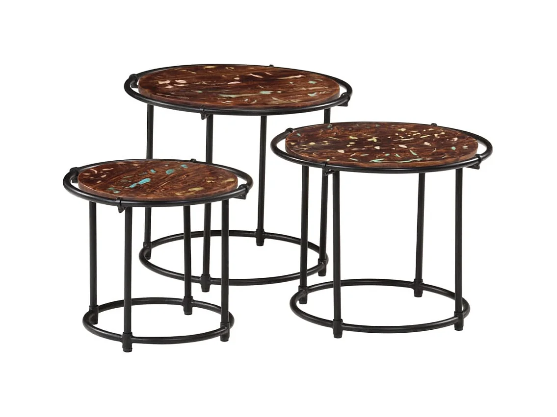3-teilige Satztische aus wiederverwertetem Massivholz