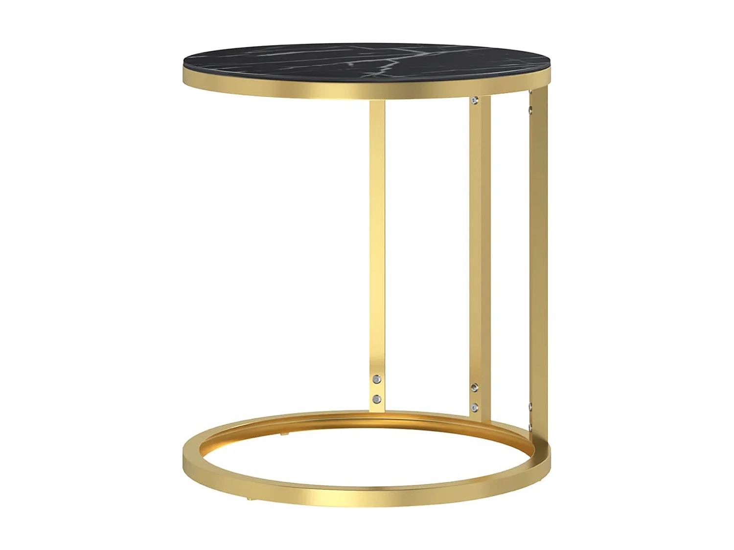 Table d'appoint Doré et marbre noir 45 cm Verre trempé