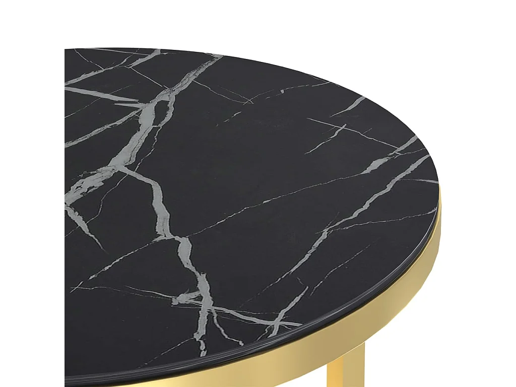 Table d'appoint Doré et marbre noir 45 cm Verre trempé