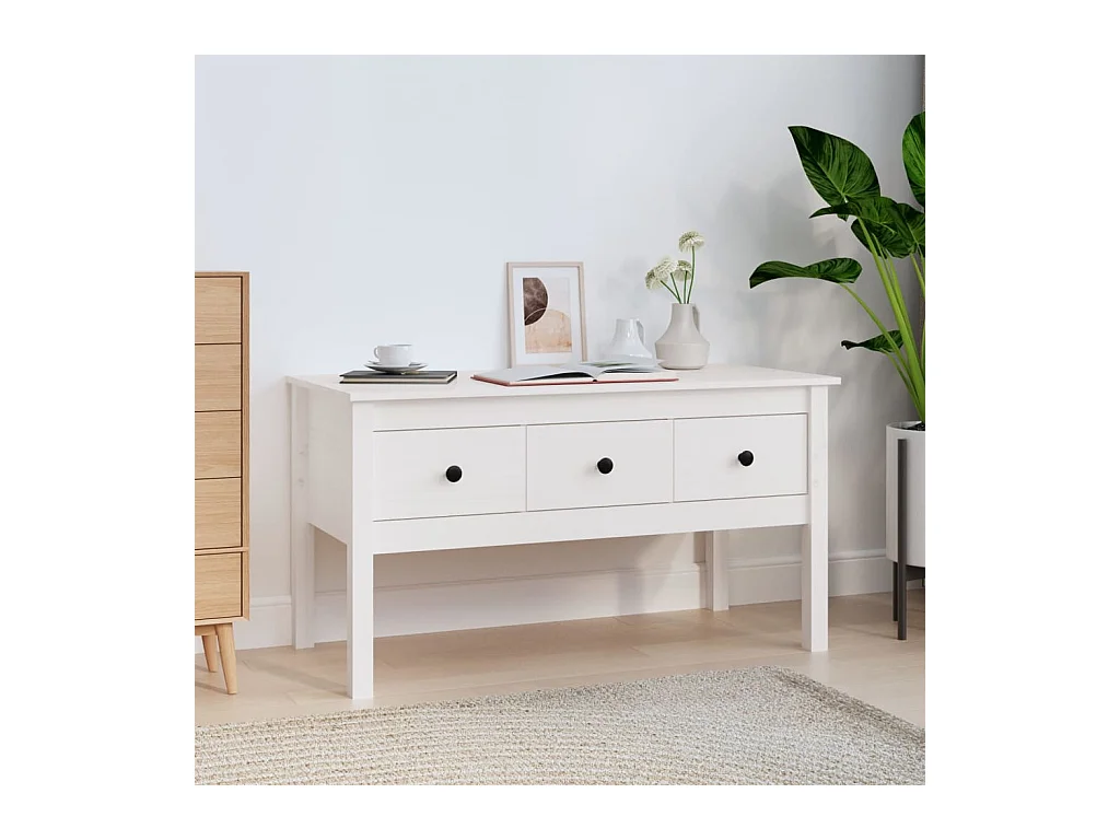 Table basse Blanc 102x49x55 cm Bois massif de pin