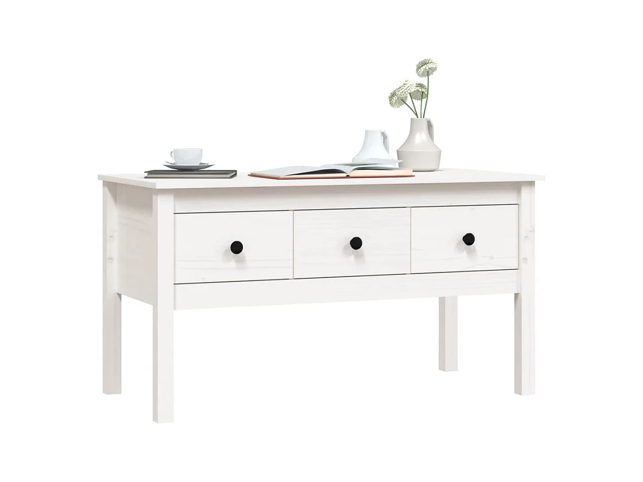 Table basse Blanc 102x49x55 cm Bois massif de pin