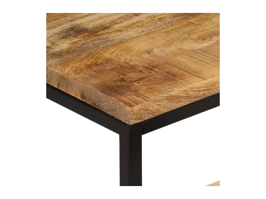 3-delige salontafelset van massief ruw mangohout en ijzer