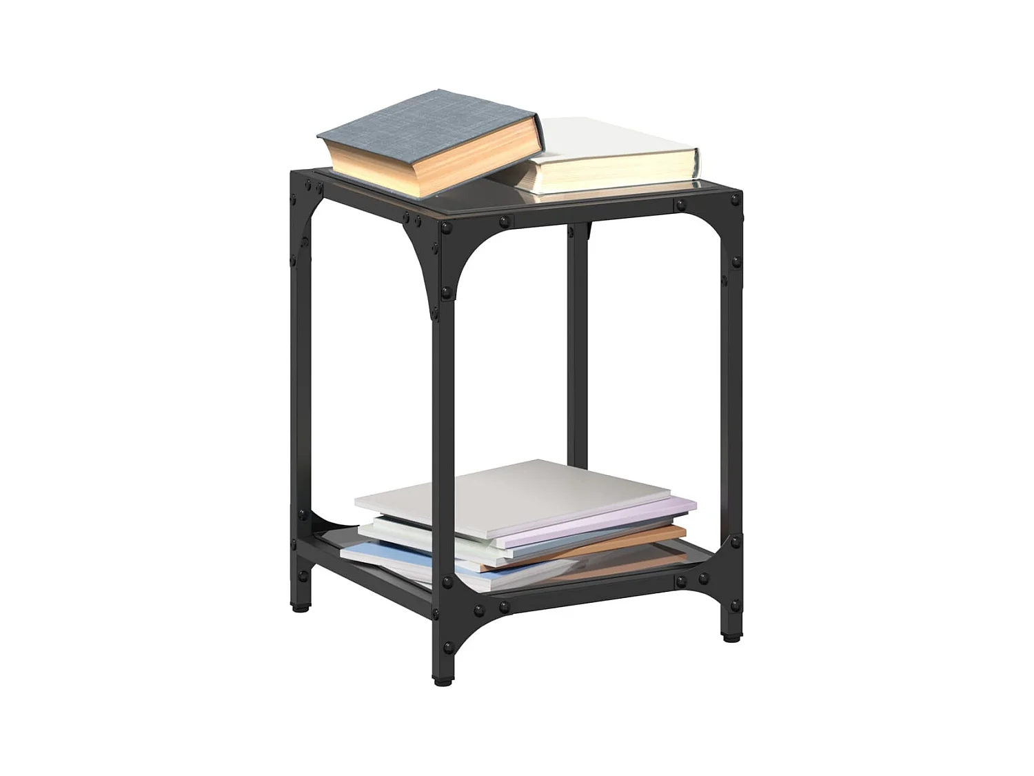 Mesas de centro con tapa de cristal negro 2 piezas 30x30x40 cm acero