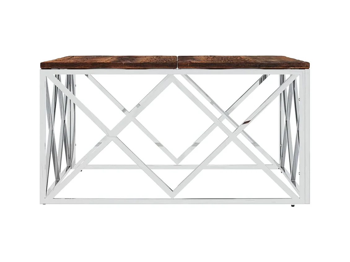 Table basse acier inoxydable et bois massif de récupération