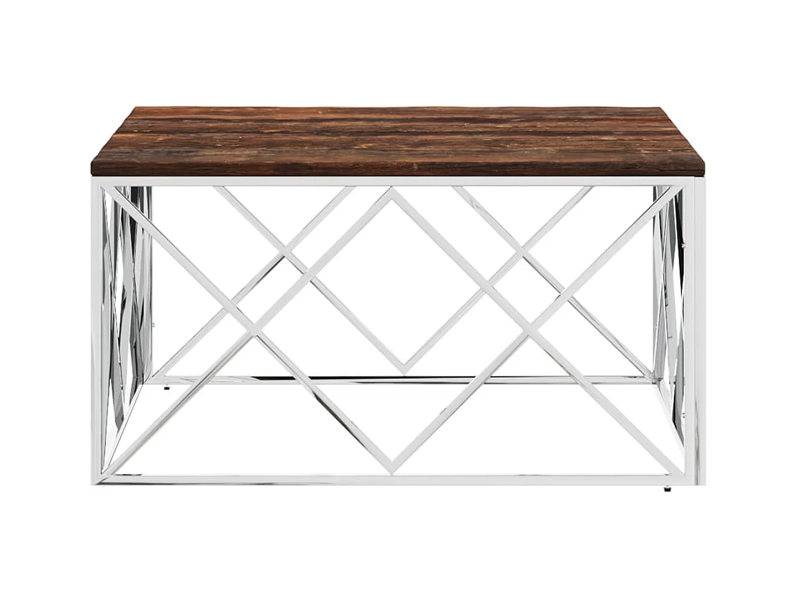Table basse acier inoxydable et bois massif de récupération