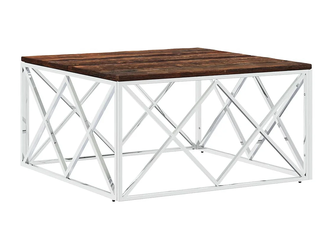 Table basse acier inoxydable et bois massif de récupération