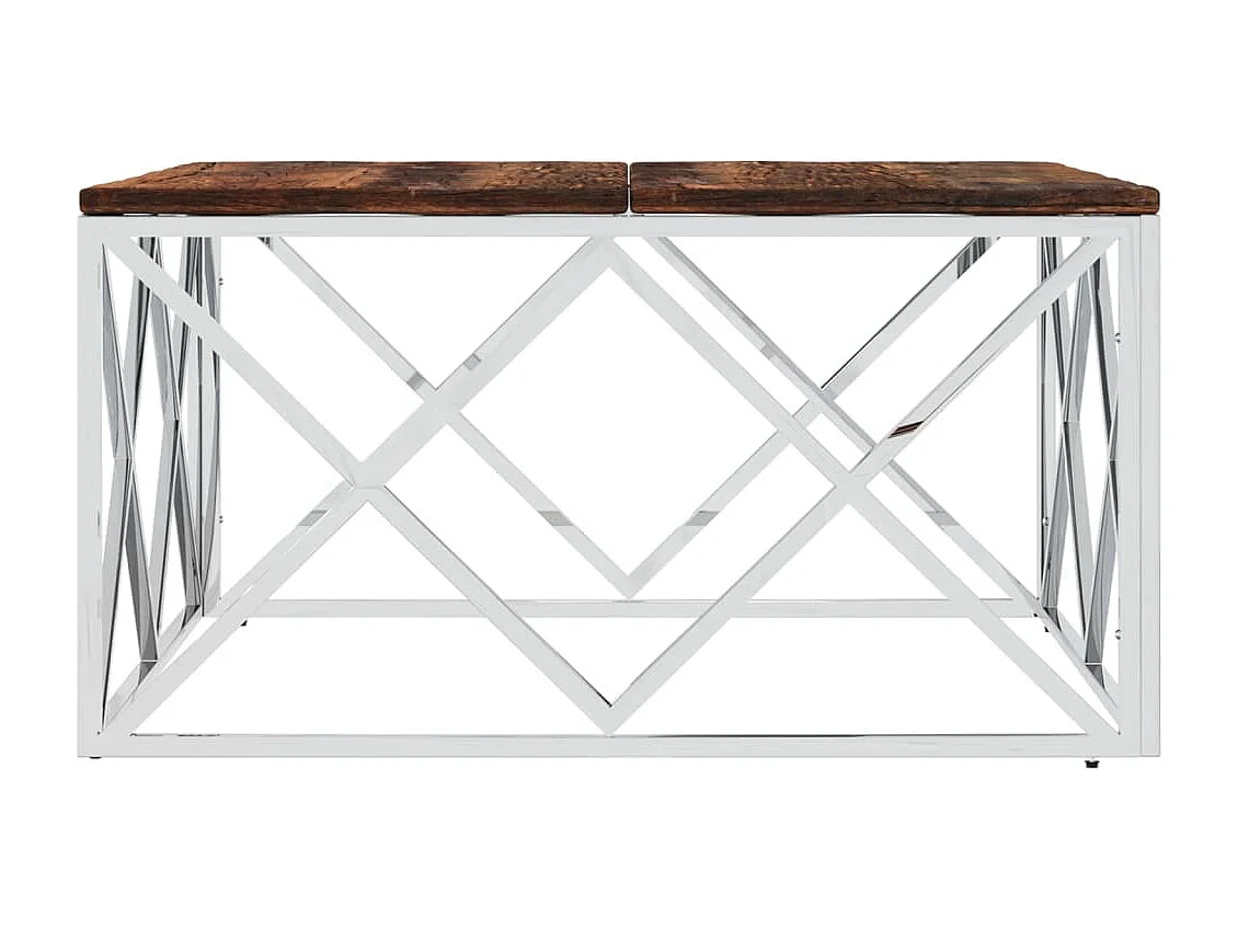 Table basse acier inoxydable et bois massif de récupération