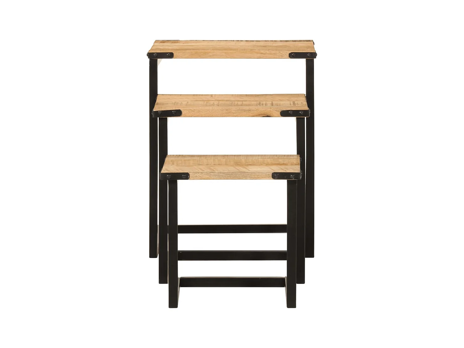 Mesas de centro nido de 3 piezas, madera maciza de mango y hierro